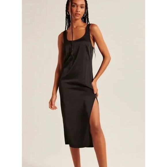 Abercrombie & Fitch Green Satin Midi Slip Dress w/ Side Slit Size Small - Picture 7 of 8